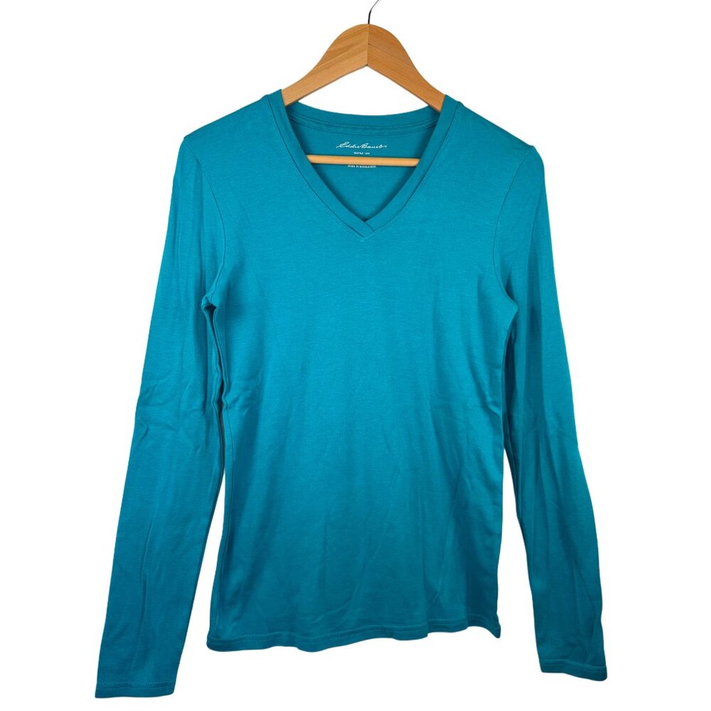 Eddie Bauer Long Sleeve V-Neck T-Shirt | Teal Blue | SIZE M